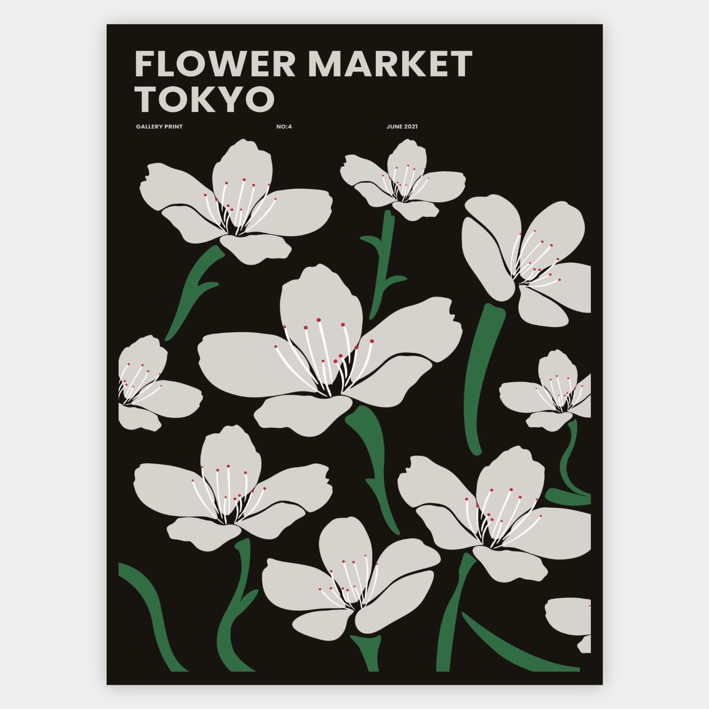 Plagát Flower Market Tokyo in Black